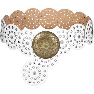 Women Vintage Leather Boho Belt Western Disc Waist Belt for Dress or Jeans